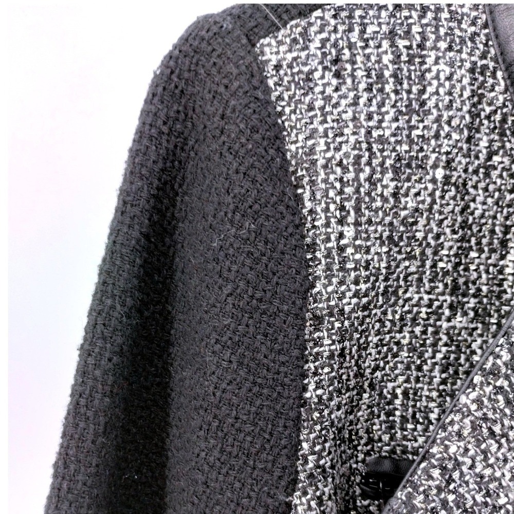 Banana Republic Tweed Moto‎ Jacket Blazer Black Faux Leather Trim Size 4 - Picture 9 of 15